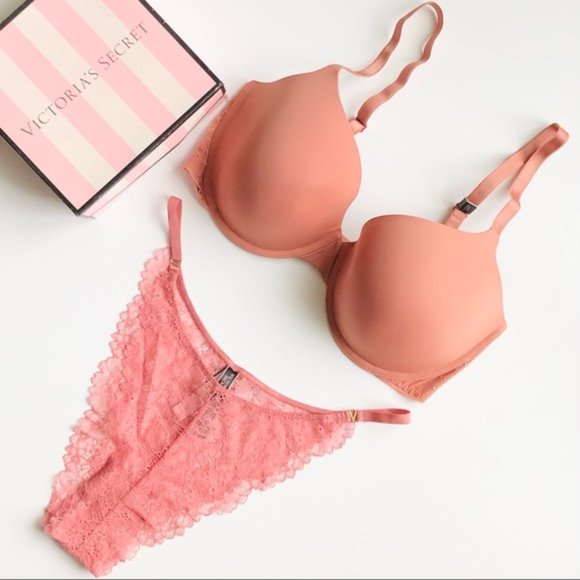 34D LARGE Victoria’s Secret pink tan bra set - Picture 1 of 5